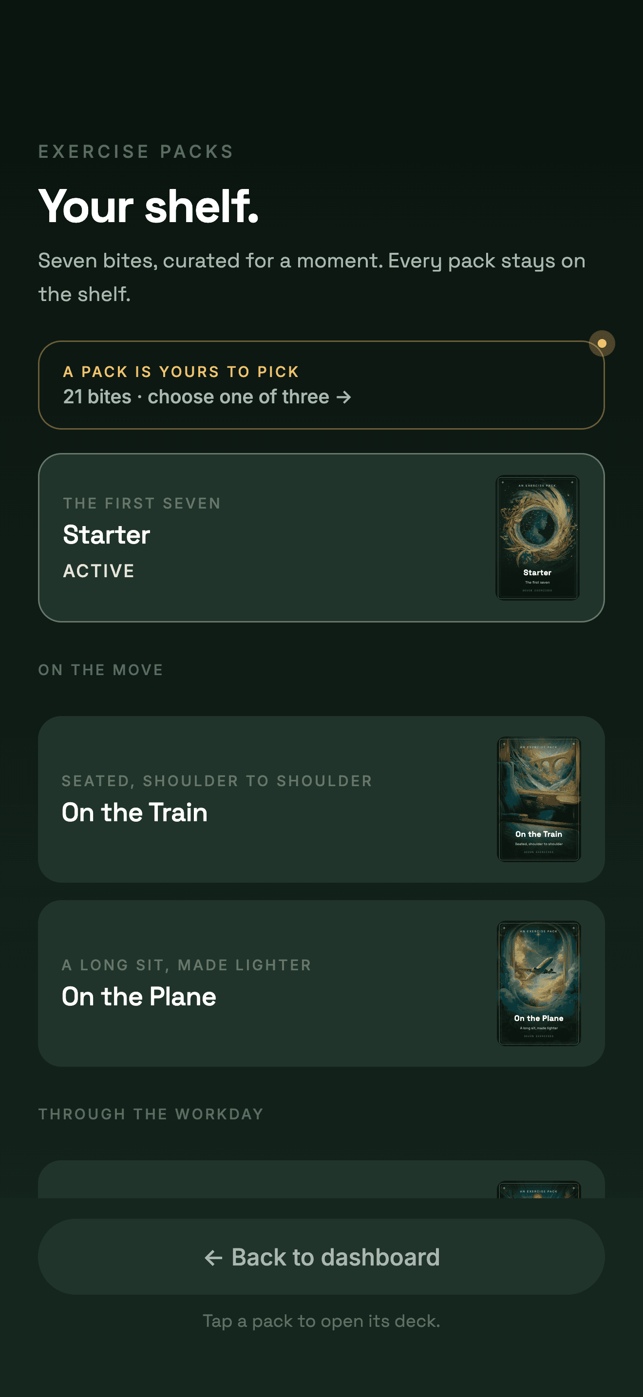 The exercise-pack shelf